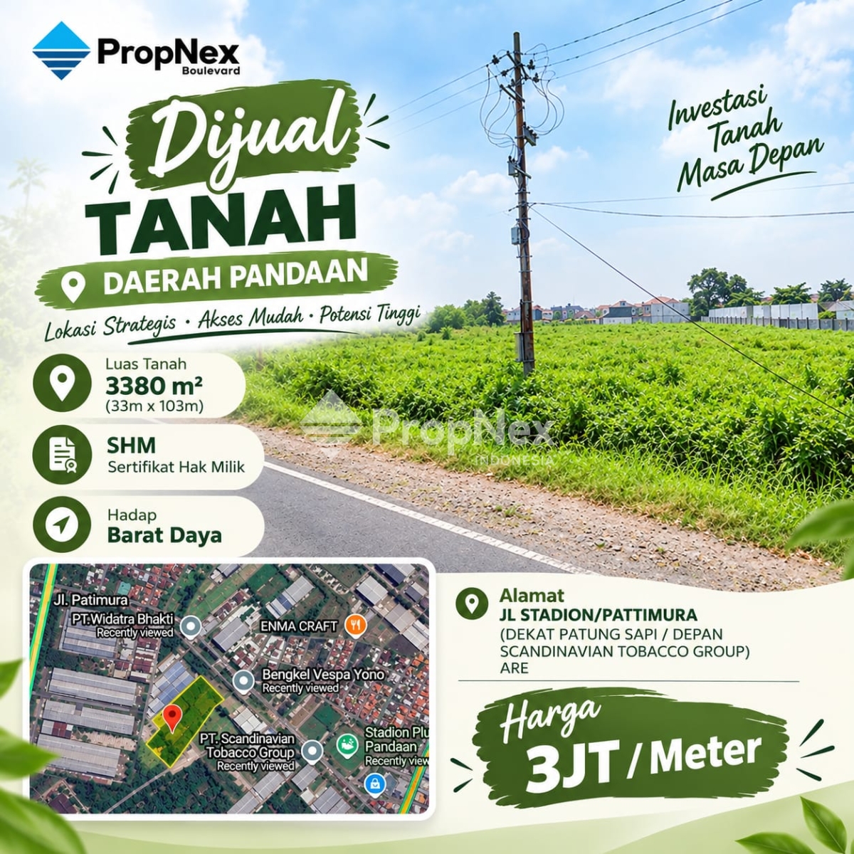 Tanah Pertanian Daerah Pandaan Jl. Stadion/Pattimura